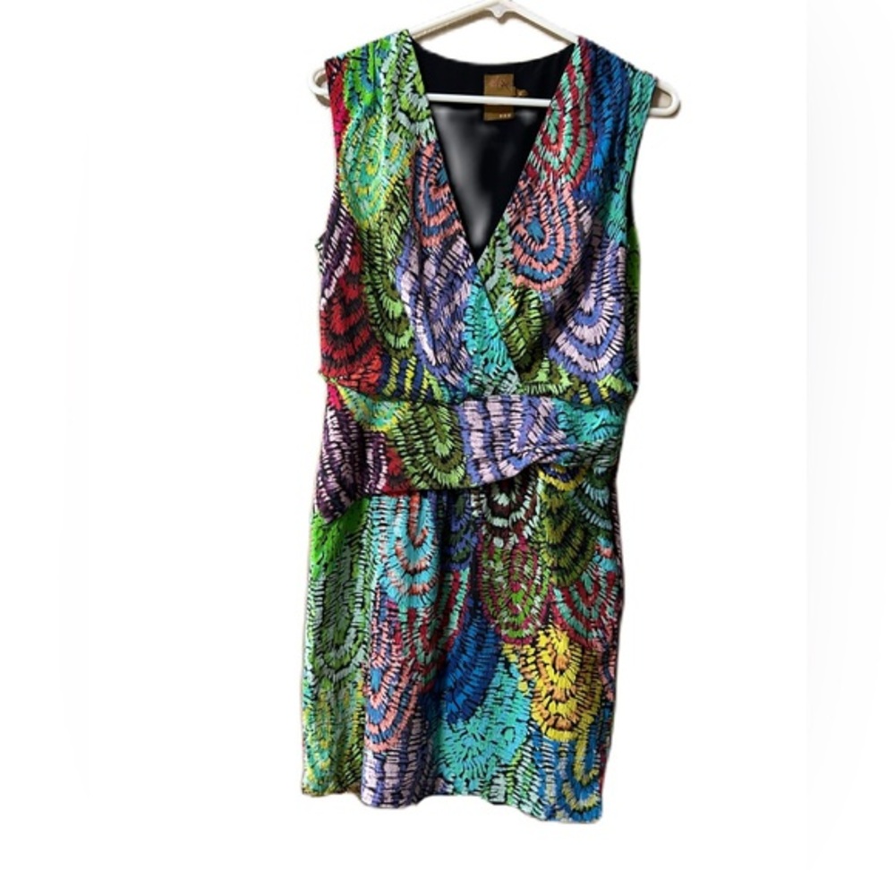 Ali Ro 4 Wrap Dress Multicolored Abstract Silk Sheath Artsy Office Career Boho